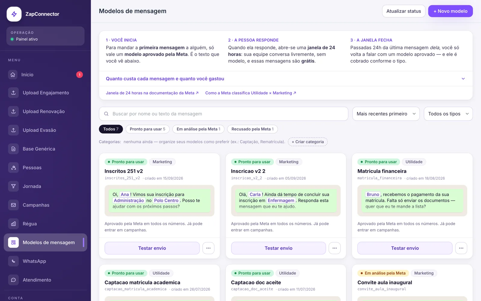 Lista de modelos de mensagem
