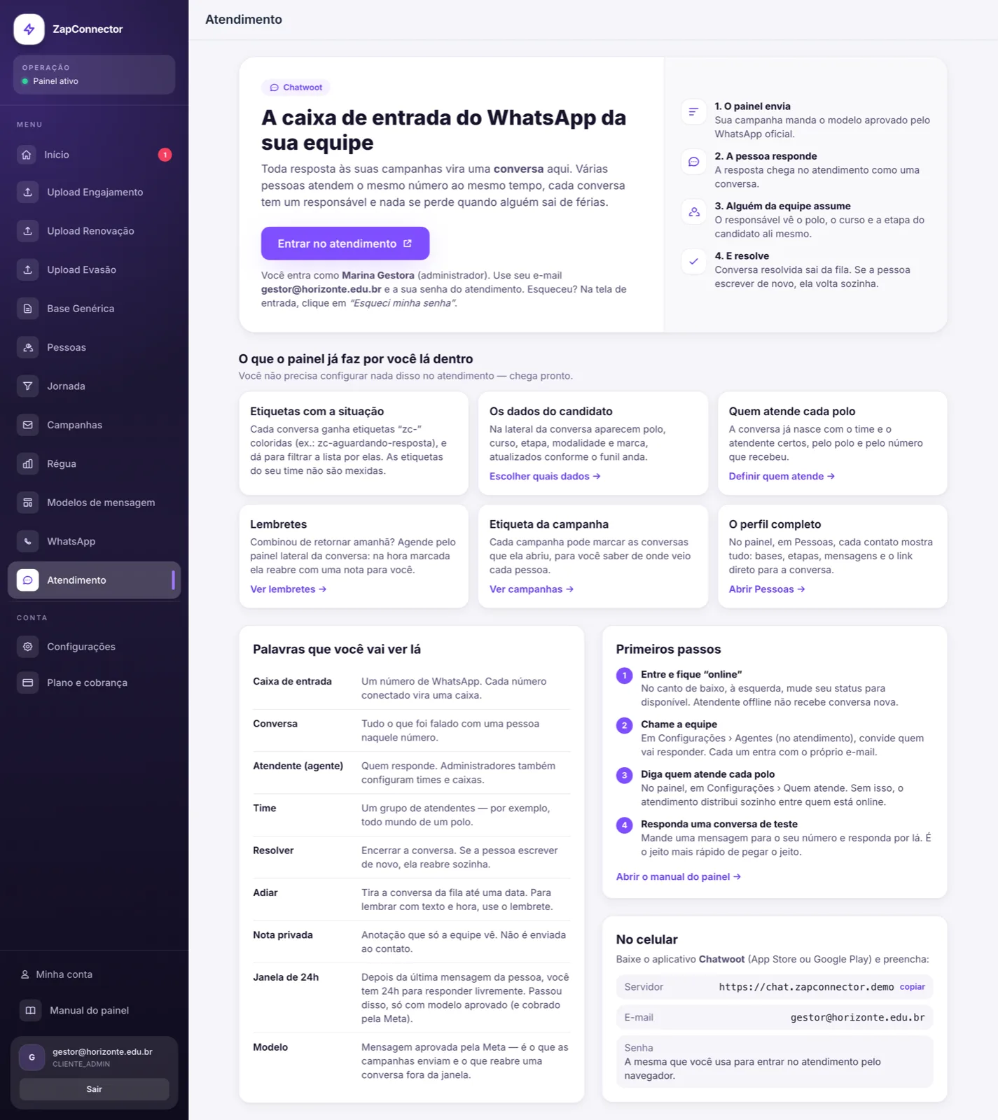 Tela de atendimento