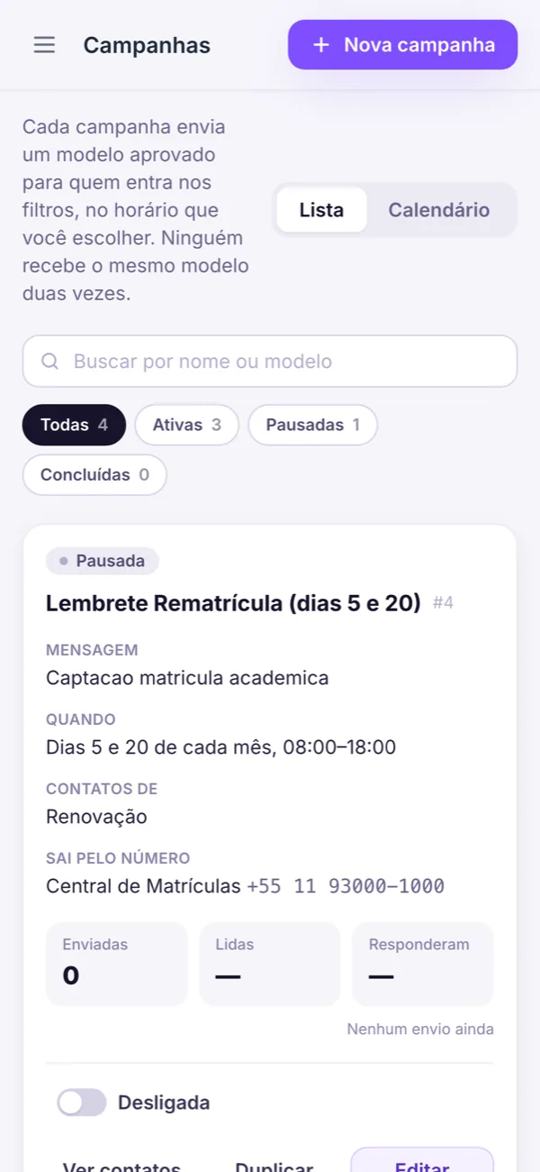 Campanhas no celular